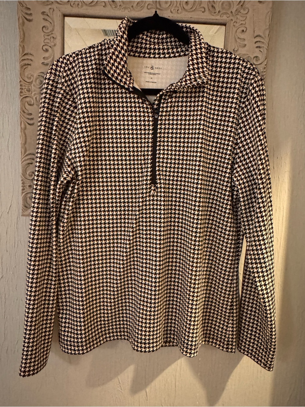 Lou & Grey Black and White Houndstooth Quarter-Zip Pullover